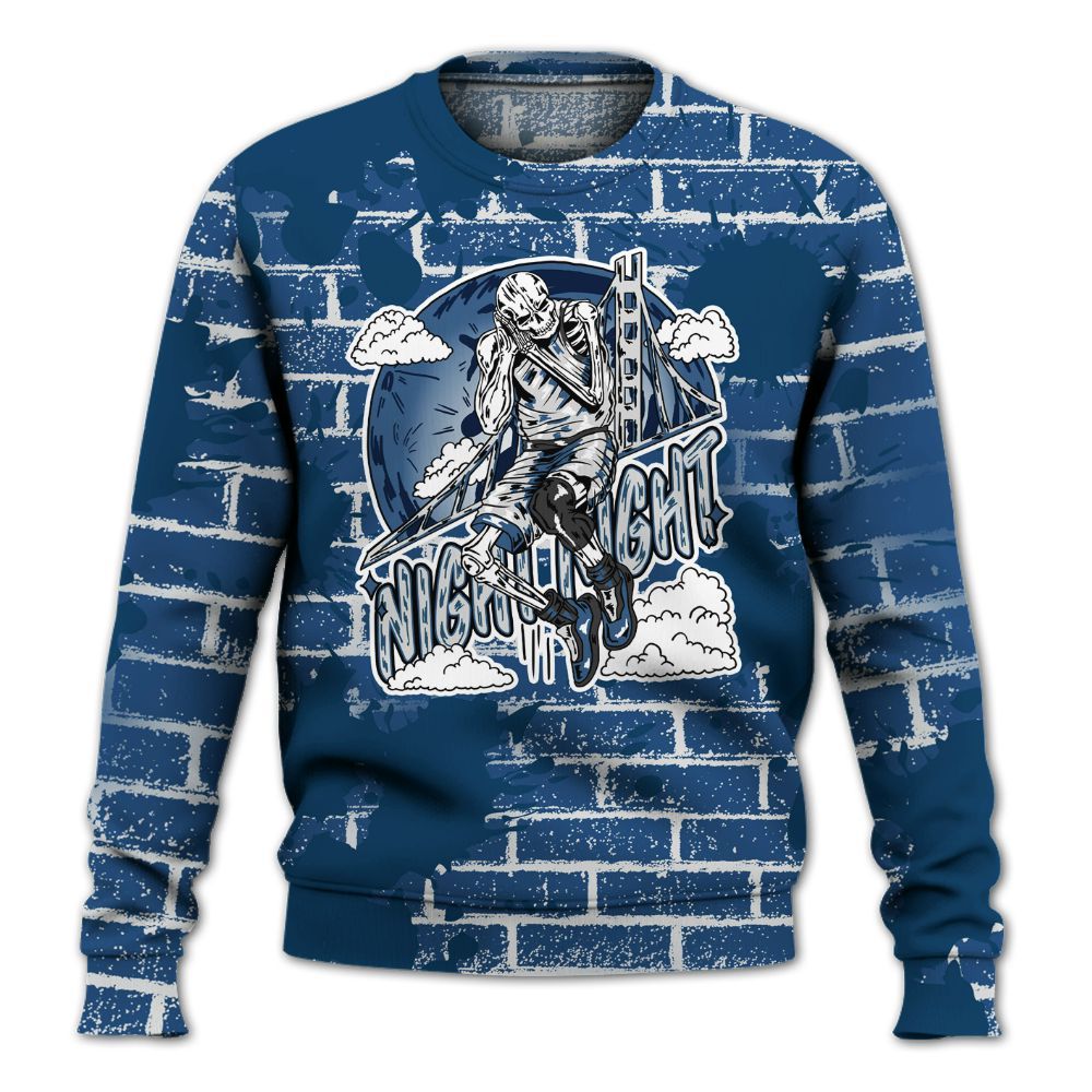 Sweatshirt To Match High OG Midnight Navy 1s - Seeya Skeleton Brick All Over Print