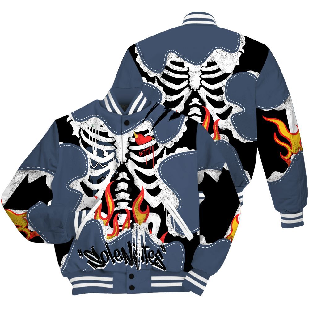 Varsity Jacket To Match Low Diffused Blue 11s - Skeleton Burning Heart Drip All Over Print