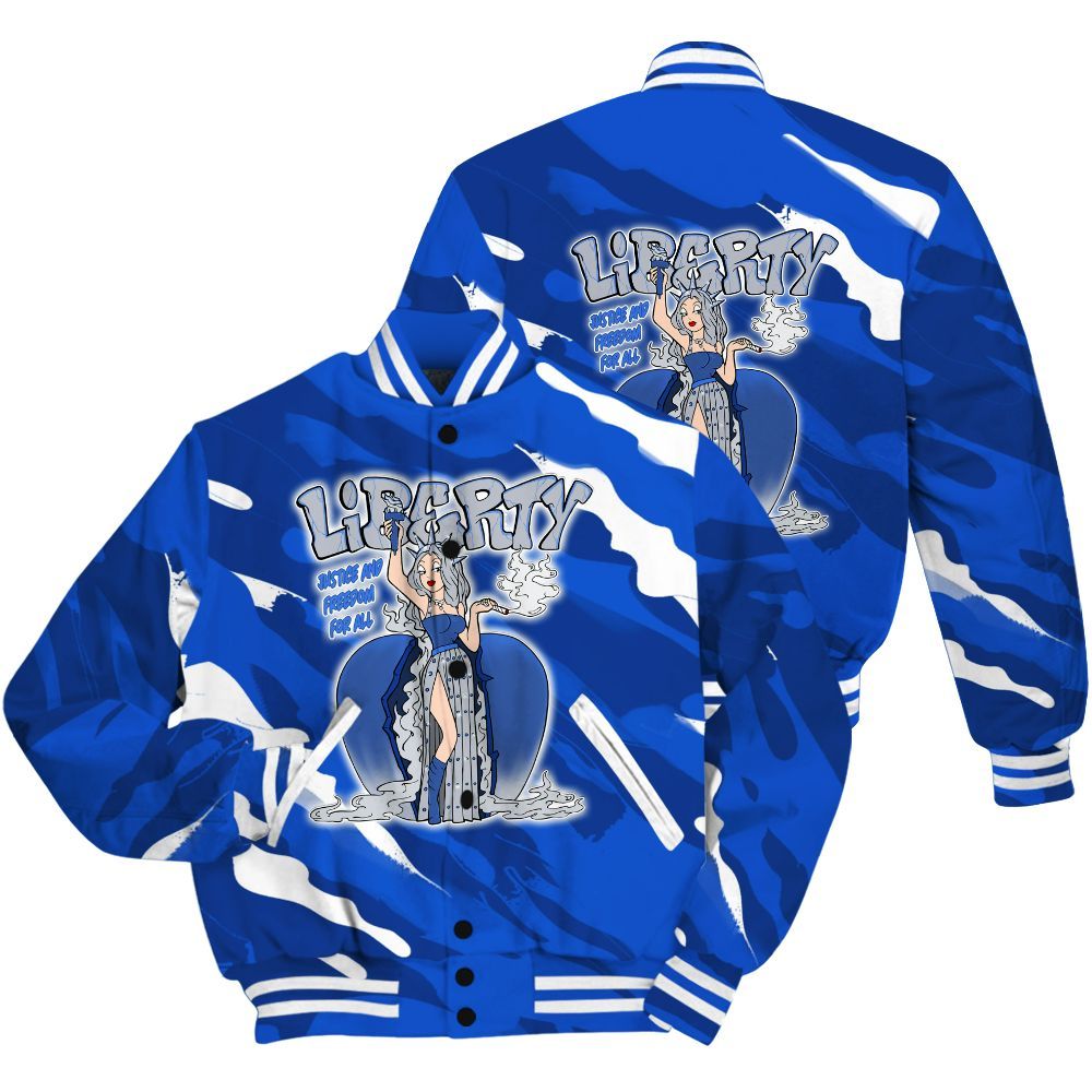 Varsity Jacket To Match Air Foamposite One Royal Shirt - Midwest Cartoon Colored All Over Print
