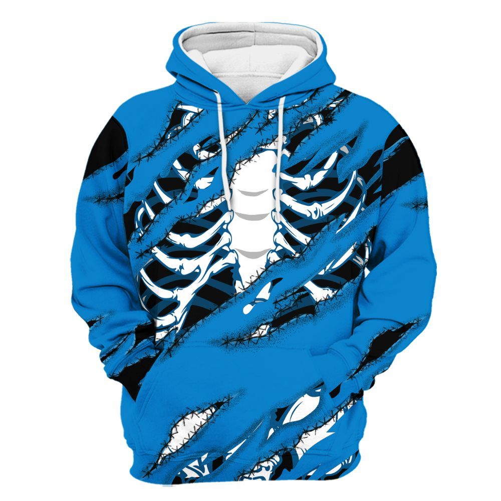 Hoodie To Match Industrial Blue 4s - GOT 'EM Skeleton Scratch Military Blue 4s All Over Print