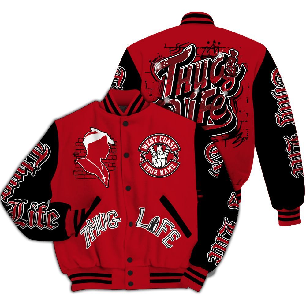 Varsity Jacket To Match Bred Velvet 11s - Free Thug Living Custom Name Baseball Varsity Jacket All Over Print