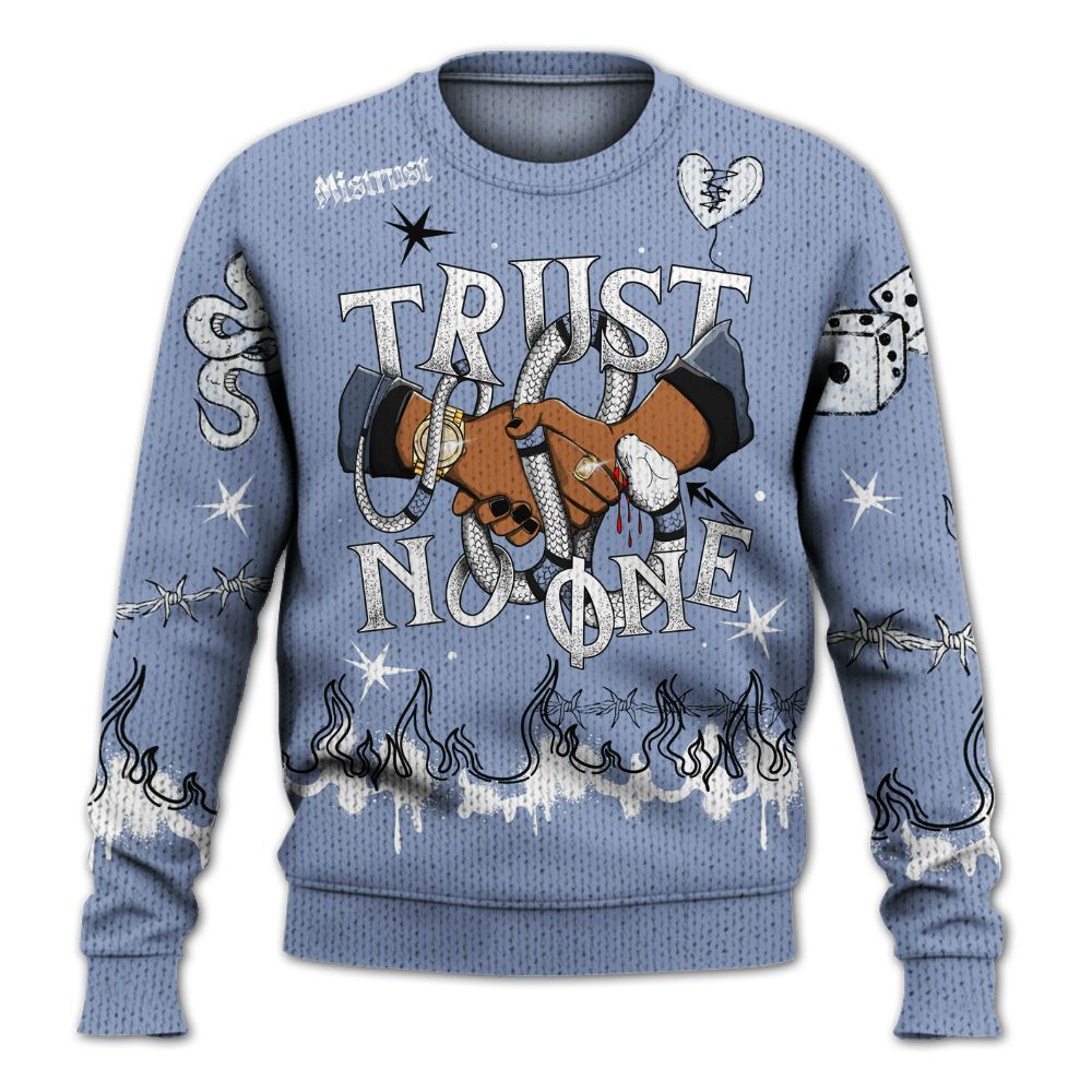 Knitted Sweater To Match Retro Blue Grey 13s - Trust No One Snake-Bite Doodle Crayon