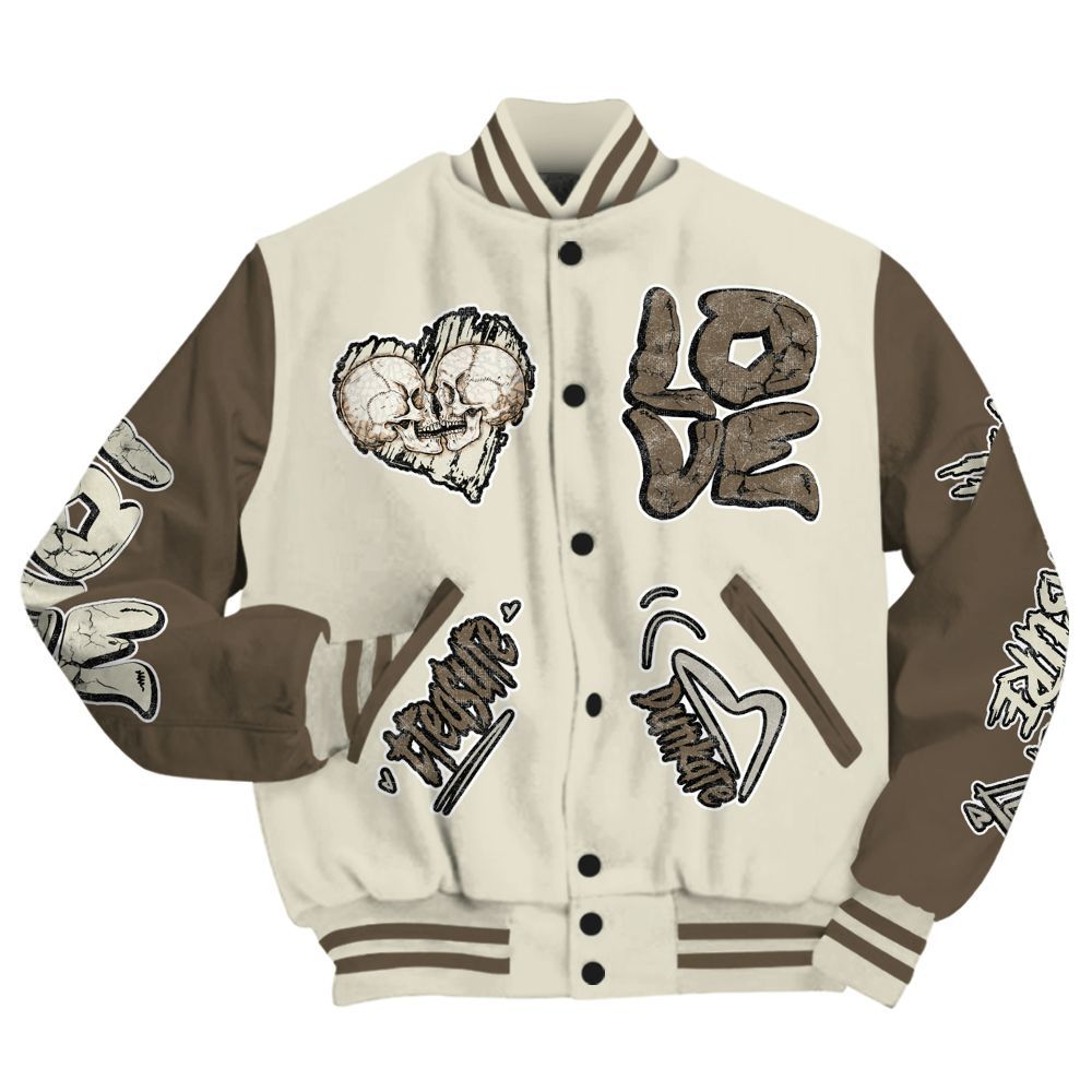 Varsity Jacket To Match Orewood Brown 3s - Skull Bear All Over Print