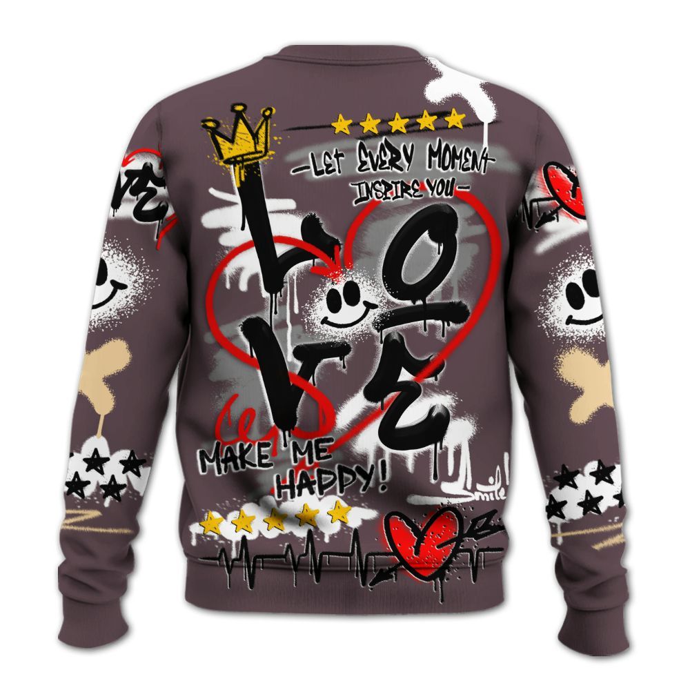 Sweatshirt To Match AMM Black 3s - Happy Love Beats Graffiti Streetwear All Over Print