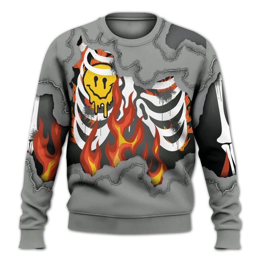 Sweatshirt To Match Paris Olympics 4s - Skeleton On Fire Skrrt All Over Print