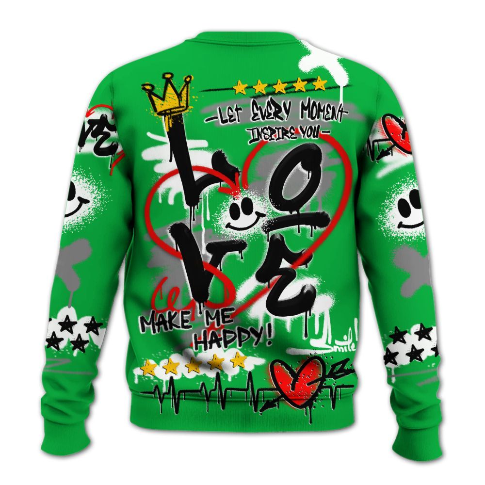 Sweatshirt To Match Lucky Green 5s - Happy Love Beats Graffiti Streetwear All Over Print