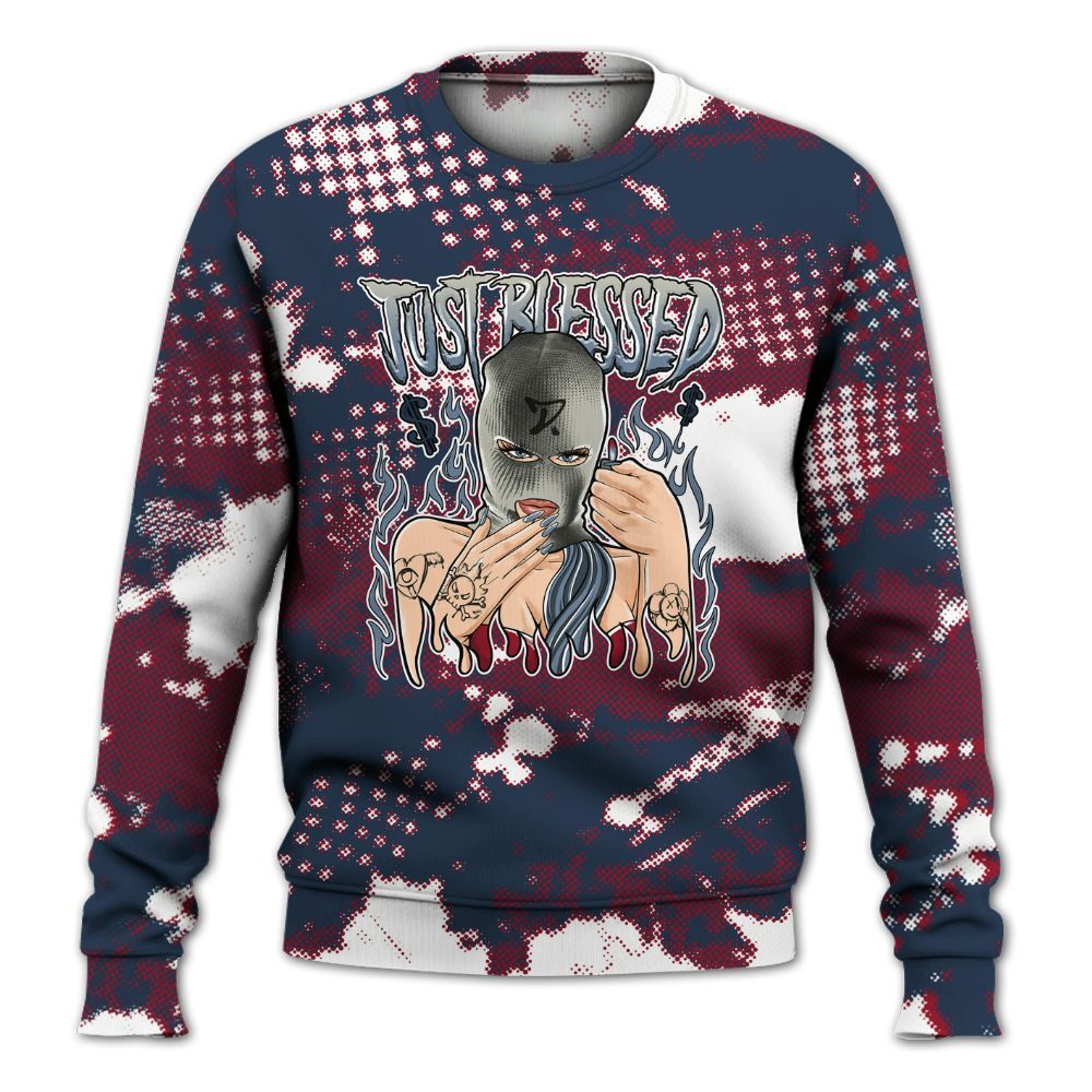 Sweatshirt To Match Navy Blue 2024 6s - Blessed!! Smoke Dot All Over Print