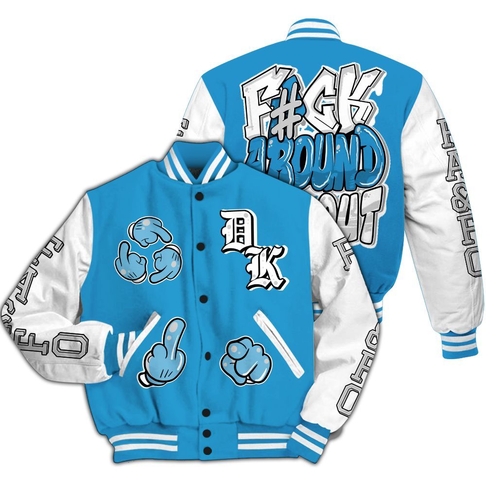 Varsity Jacket To Match Powder Blue 9s - F Around Find Out Graphic All Over Print