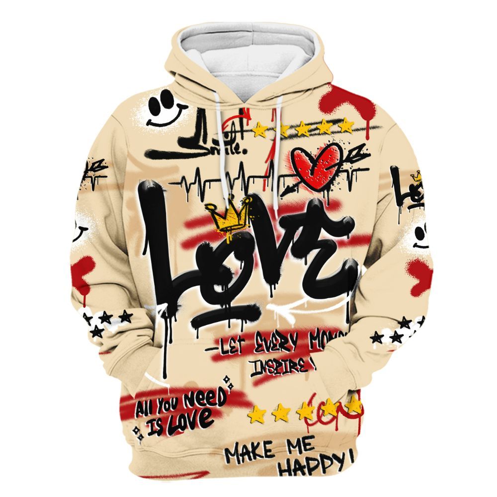 Hoodie To Match Dunk Low Strawberry Waffle - Happy Love Beats Graffiti Streetwear All Over Print