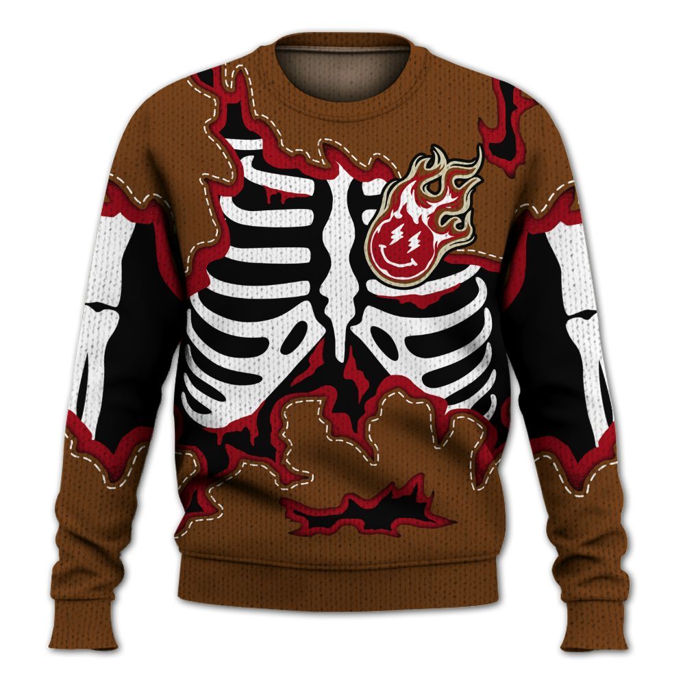 Knitted Sweater To Match Archaeo Brown 5s - Skeleton Smiley Face