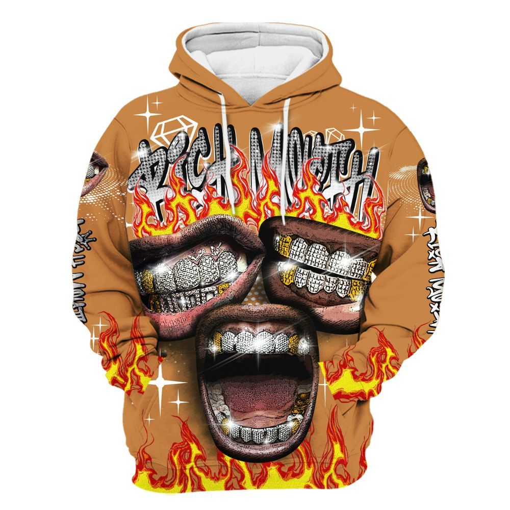 Hoodie To Match Dunk Low Nature Wheat Suede - Rich Mouth Fire Rap Retro 90s All Over Print