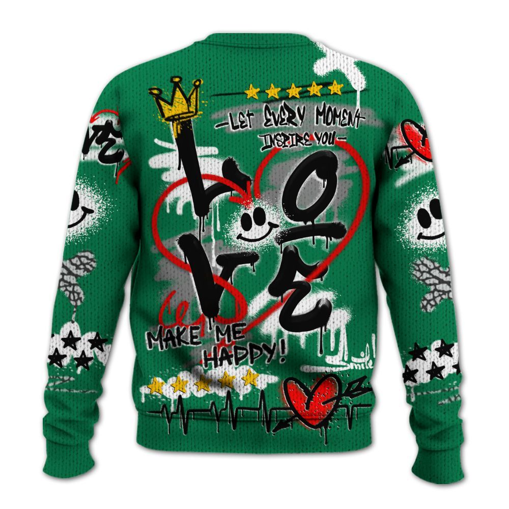 Knitted Sweater To Match Pine Green 3s - Happy Love Beats Graffiti Streetwear