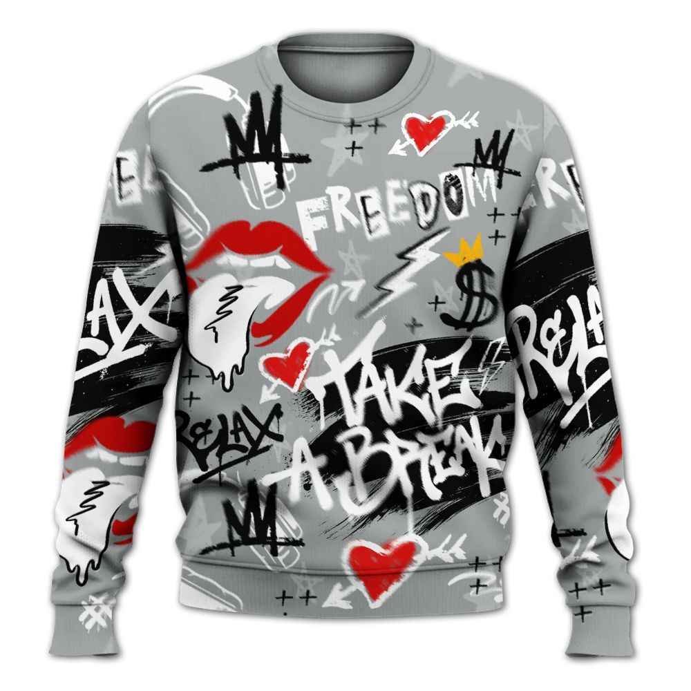 Dunkare Dunk Low White Light Smoke Grey Shirt, Take Break Freedom Graffiti Streetwear All Over Print Unisex Sweatshirt