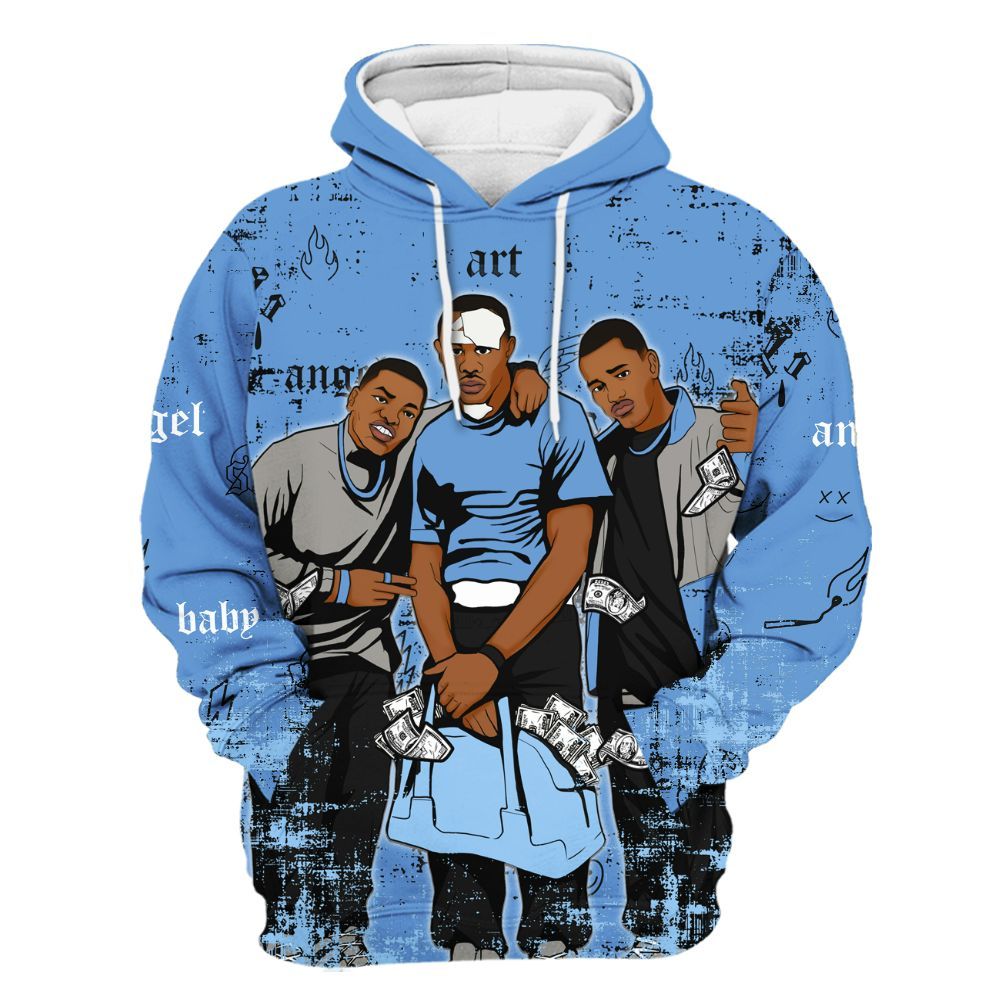 Hoodie To Match Black University Blue 5s - Paid In Full Money All Over Print