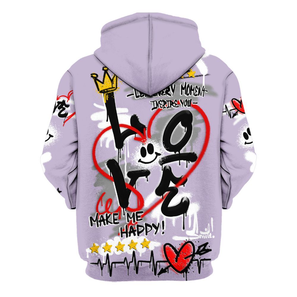 Hoodie To Match Low Pure Violet 11s - Happy Love Beats Graffiti Streetwear All Over Print