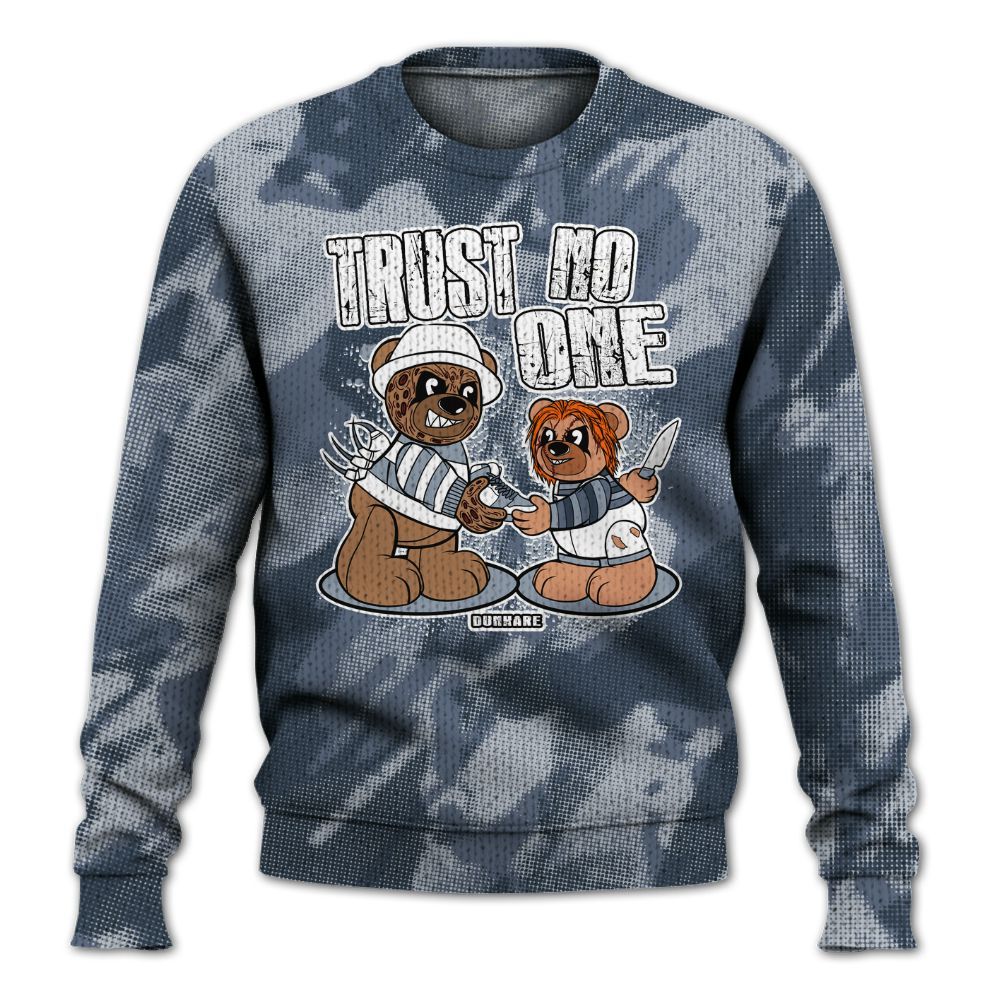 Knitted Sweater To Match Low Diffused Blue 11s - Trust No One Bear Abstract Halftone