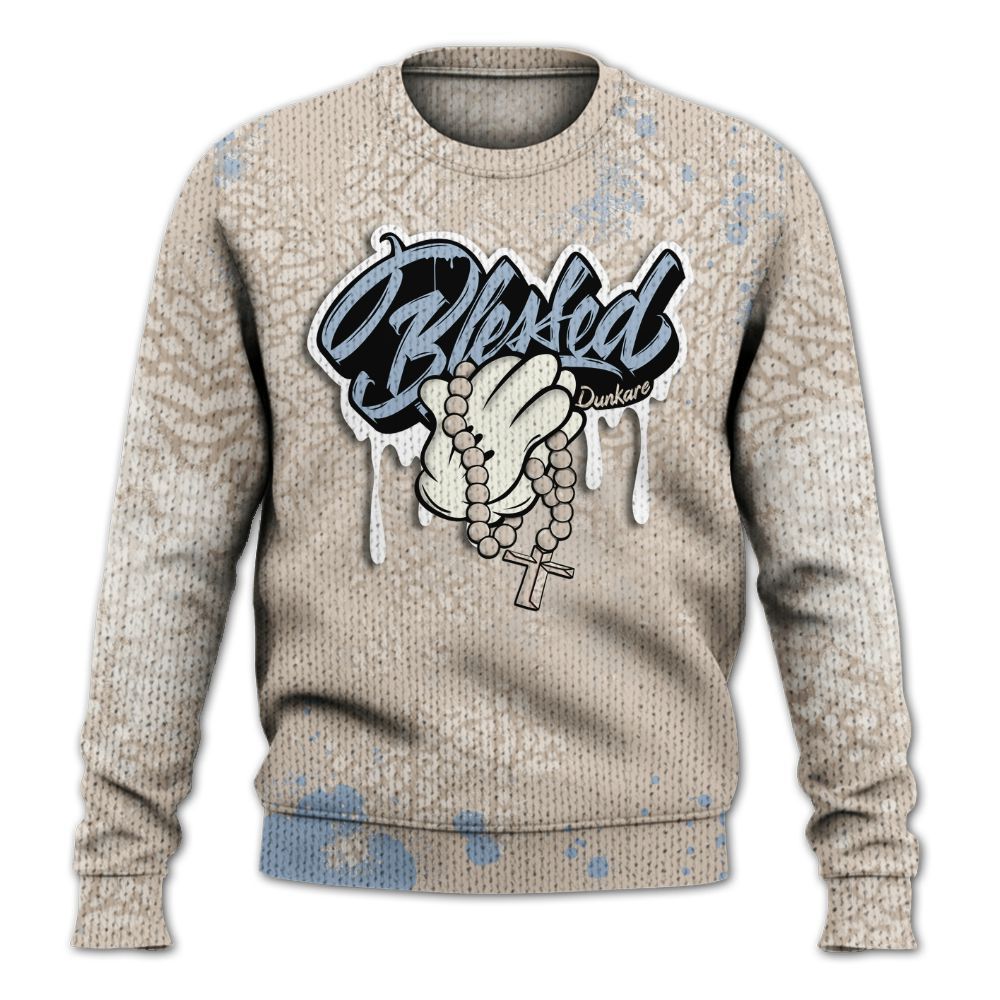 Sweater To Match Desert Sand 3s - God Blessed Ink Drip Graphic