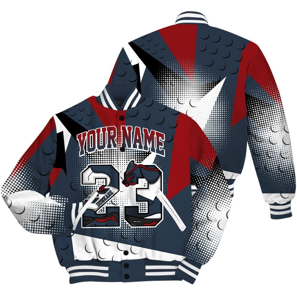 Varsity Jacket To Match Navy Blue 2024 6s Shirt, Poly Custom Name Number 23 5s All Over Print