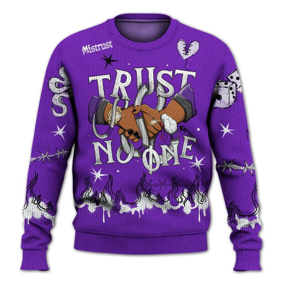 Knitted Sweater To Match Retro Dark Iris 3s - Trust No One Snake-Bite Doodle Crayon
