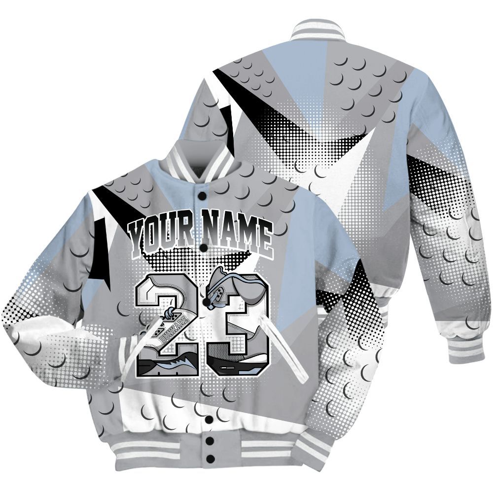 Varsity Jacket To Match Low OG Wolf Grey 1s Shirt, Poly Custom Name Number 23 5s All Over Print