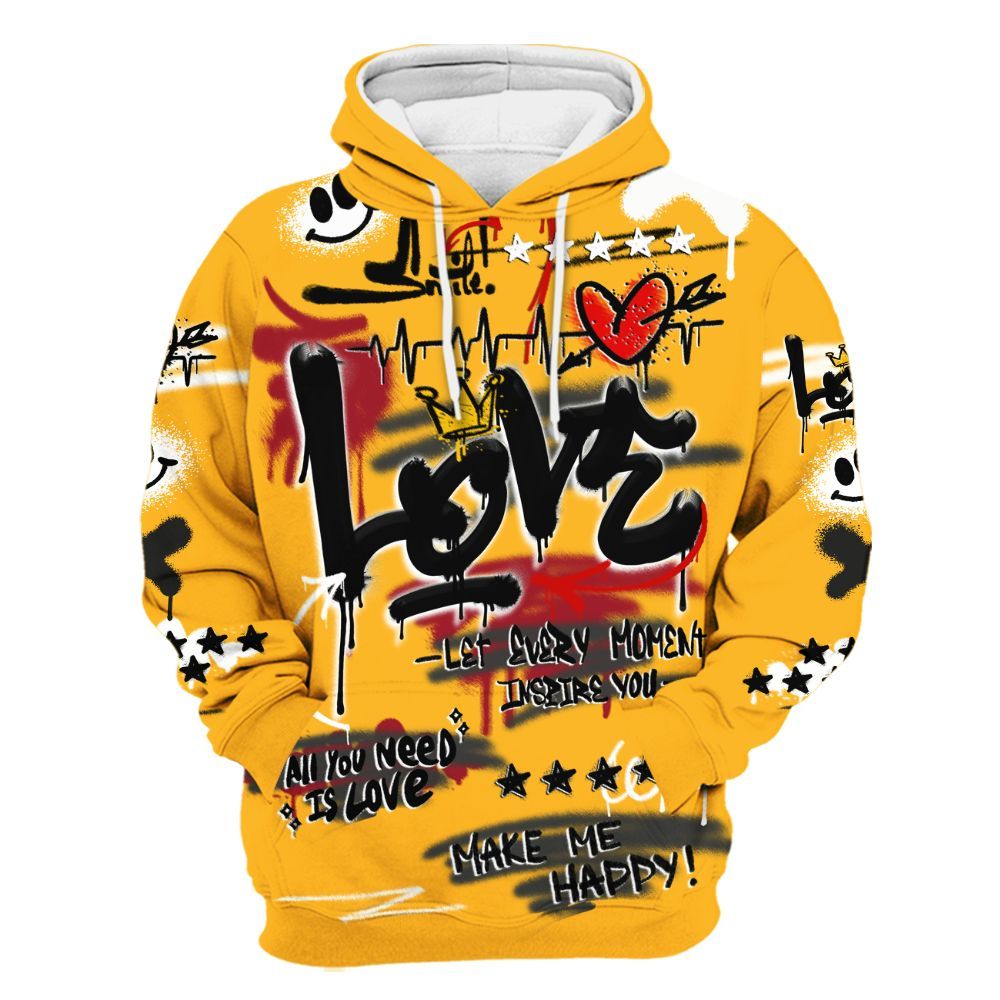 Hoodie To Match White Taxi 12s Shirt, Happy Love Beats Graffiti Streetwear All Over Print