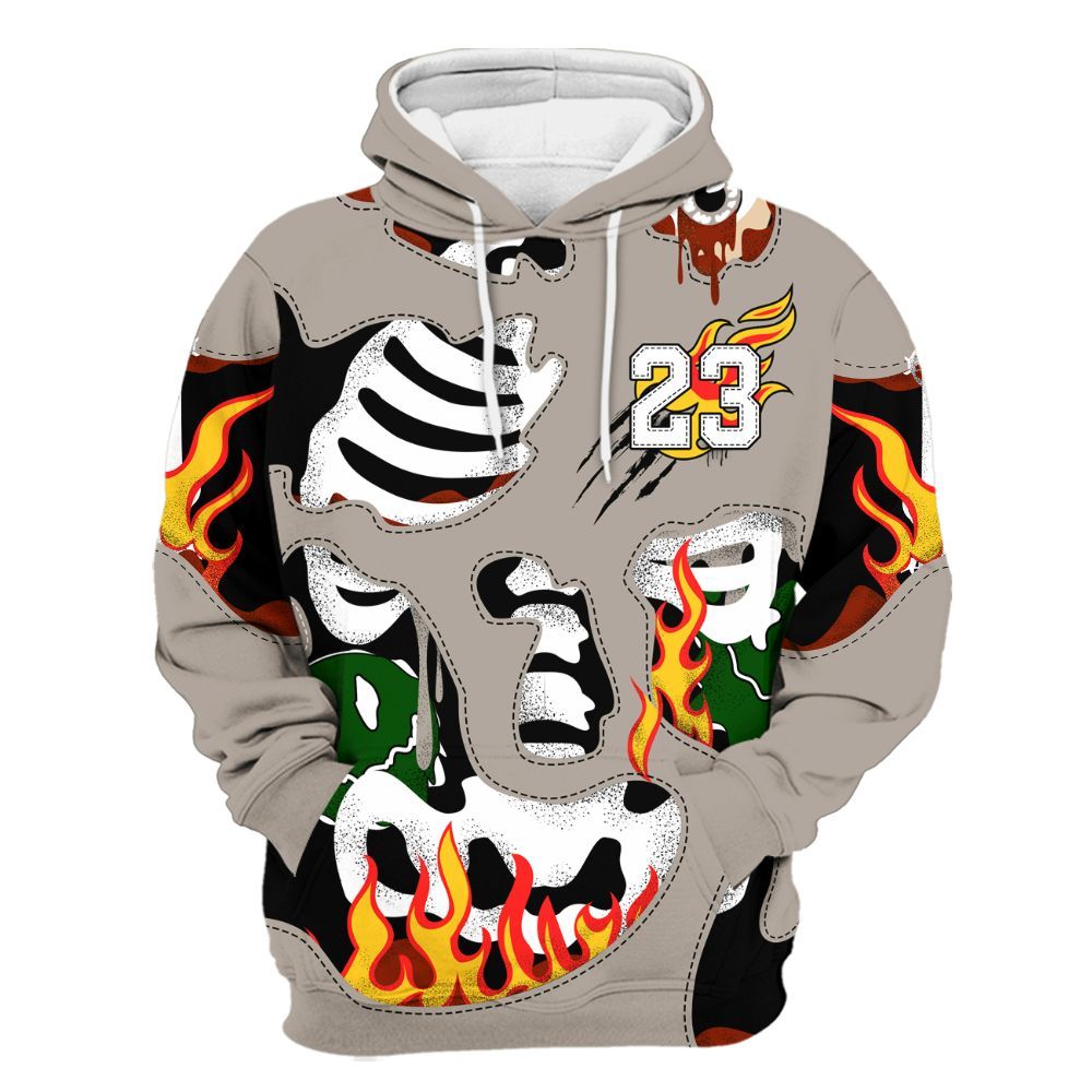 Hoodie To Match El Grito 5s - Skeleton Smile Flame Drip All Over Print