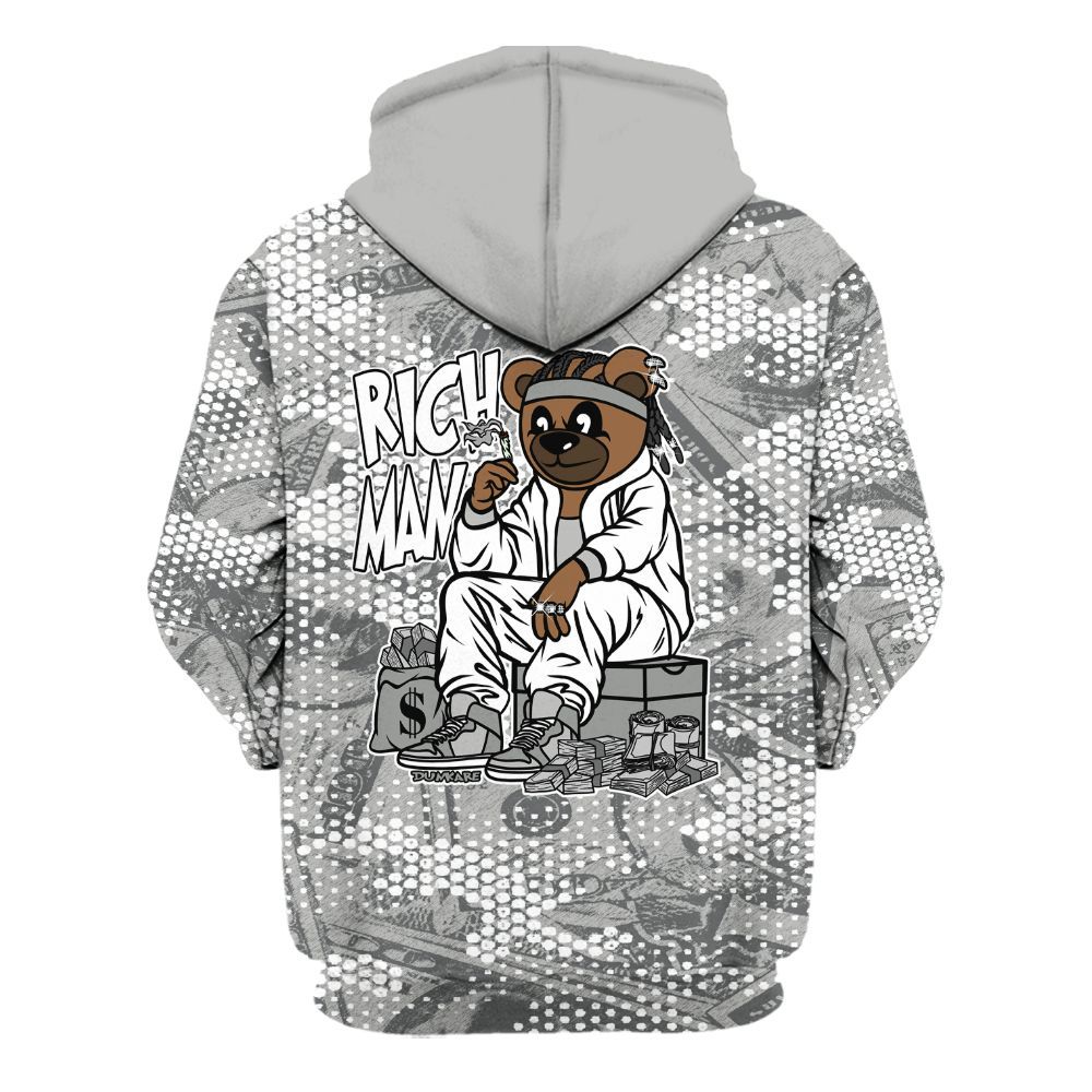 Hoodie To Match Paris Cement Grey 4s - Rich Man Bear Banknotes Art All Over Print