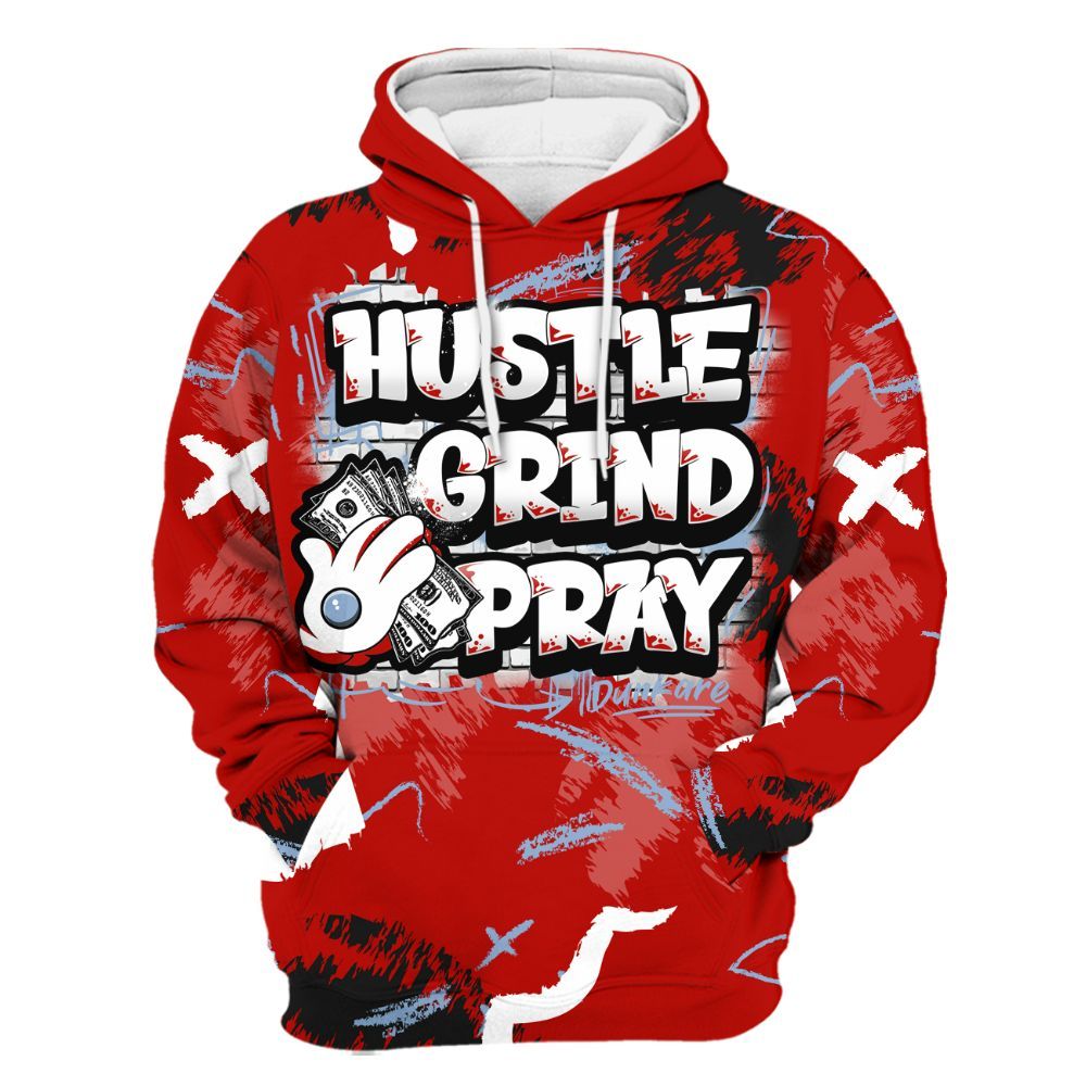 Hoodie To Match Retro Fire Red 6s - Hustle Grind Pray All Over Print