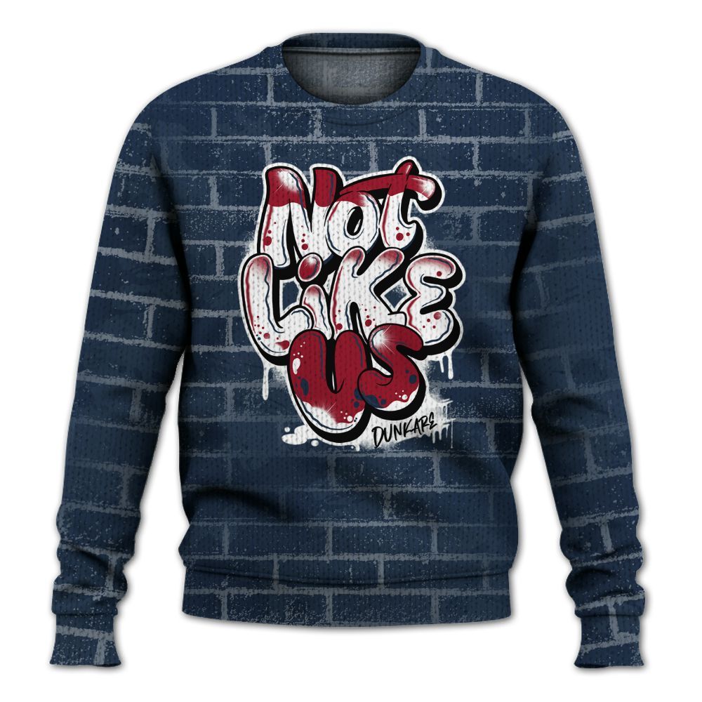 Knitted Sweater To Match White Midnight Navy 6s - None Like Us Graphic Brick Art