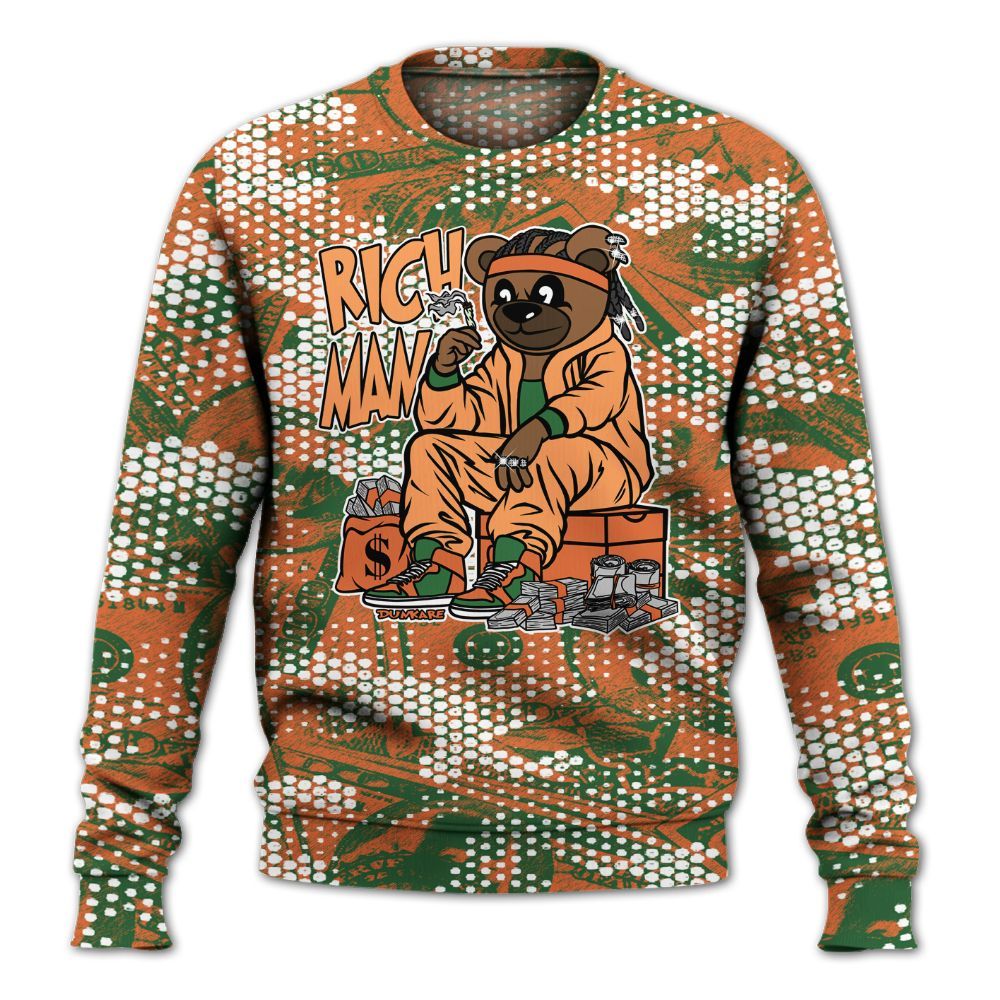 Sweatshirt To Match Low Miami 5s - Rich Man Bear Banknotes Art All Over Print