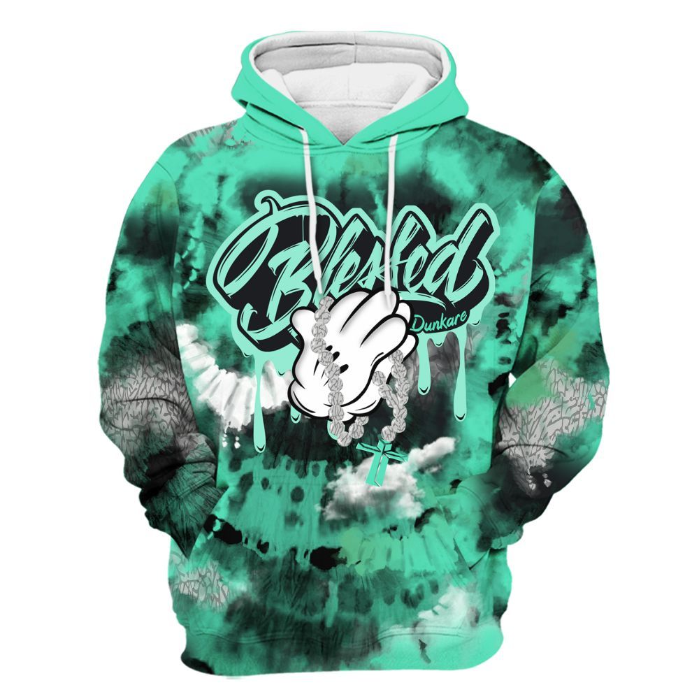 Hoodie To Match Black Green Glow 3s - God Blessed Tie Dye All Over Print