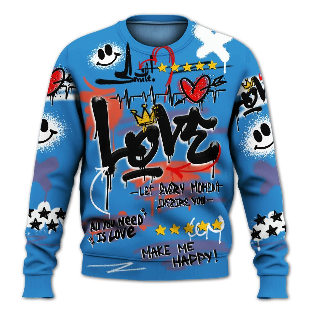 Sweatshirt To Match Hi-Res Blue 700s - Happy Love Beats Graffiti Streetwear All Over Print