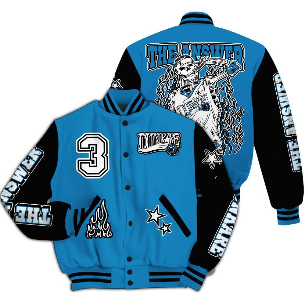 Varsity Jacket To Match Retro University Blue 9s - Allen Answer Skeleton All Over Print