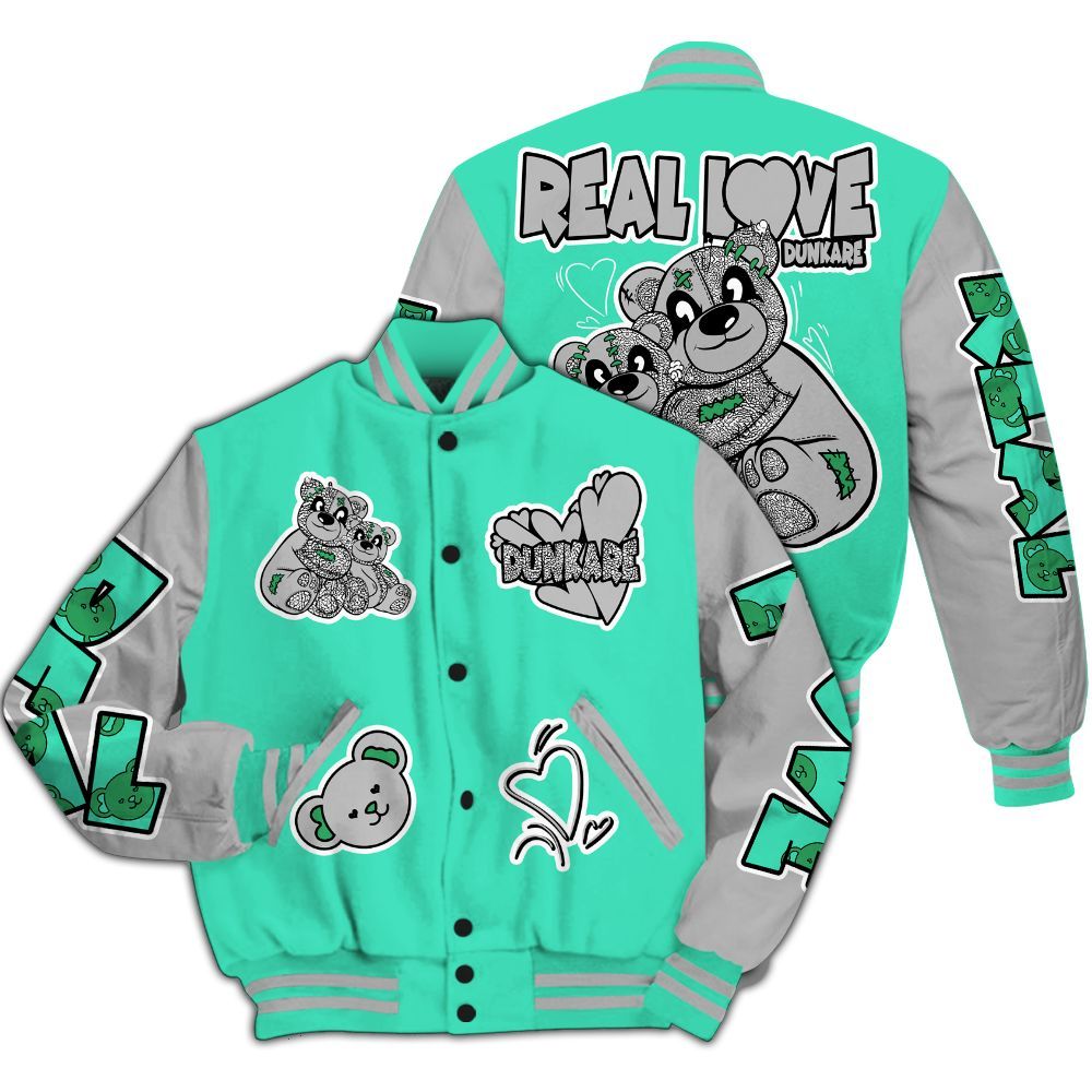 Varsity Jacket To Match Black Green Glow 3s - Sincere Fondness Bear All Over Print