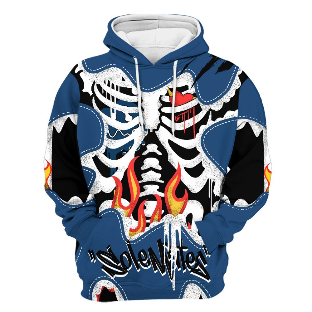 Hoodie To Match High OG Midnight Navy 1s - Skeleton Burning Heart Drip All Over Print