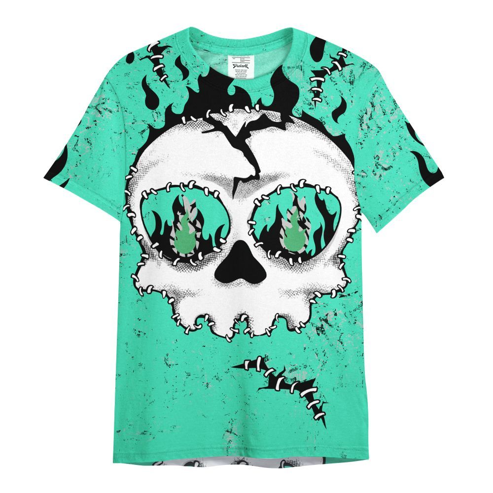 Shirt To Match Black Green Glow 3s - Cracked Skull Stitches Green Glow 3s All Over Print
