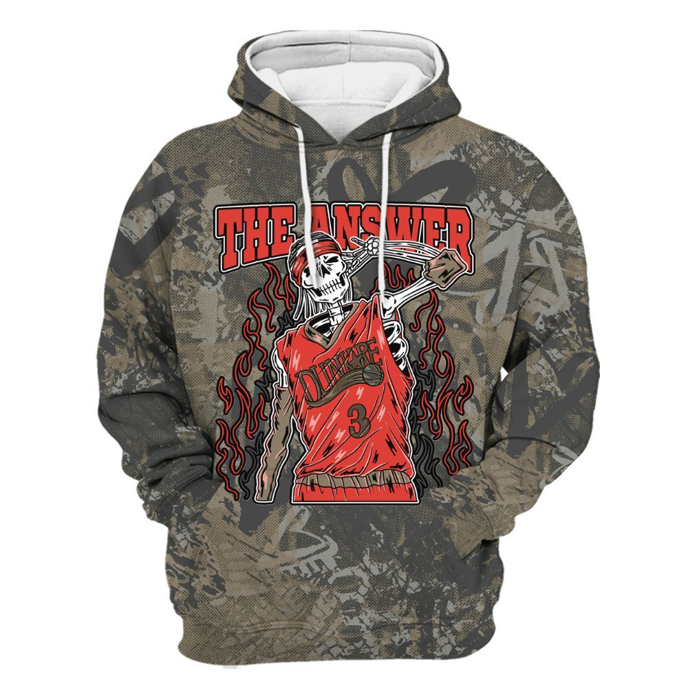 Hoodie To Match Olive 9s - Allen Answer Skeleton Heart All Over Print