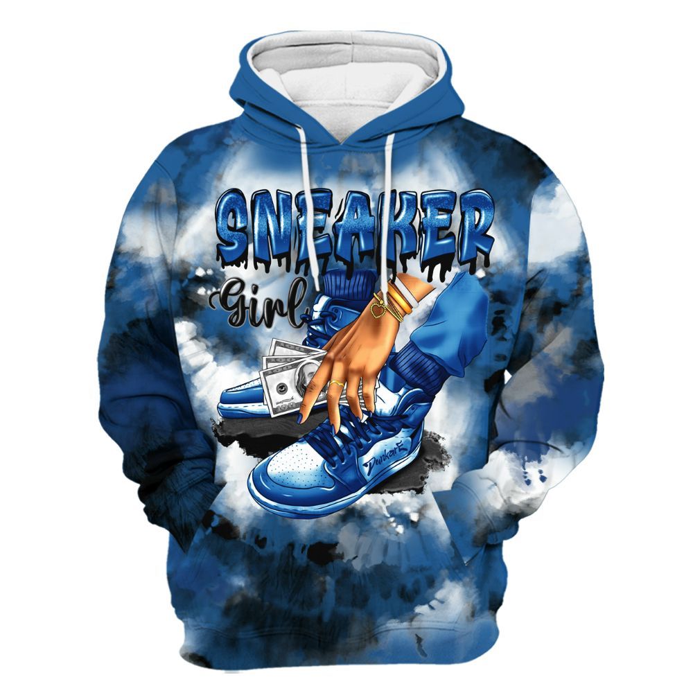 Hoodie To Match French Blue 13s - SNEAKER Girl Money Drip Tie Dye All Over Print