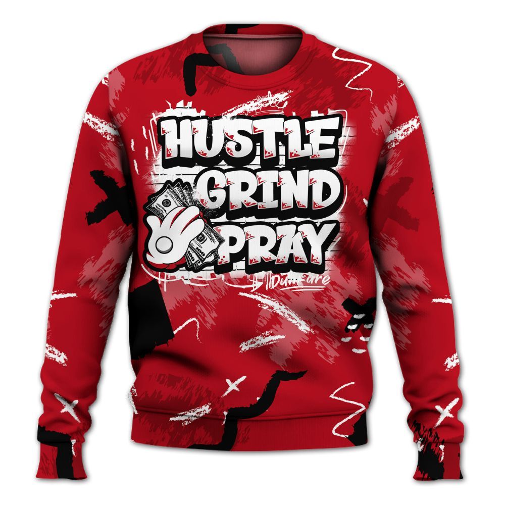 Sweatshirt To Match Bred Velvet 11s - Hustle Grind Pray Graphic Street Style All Over Print