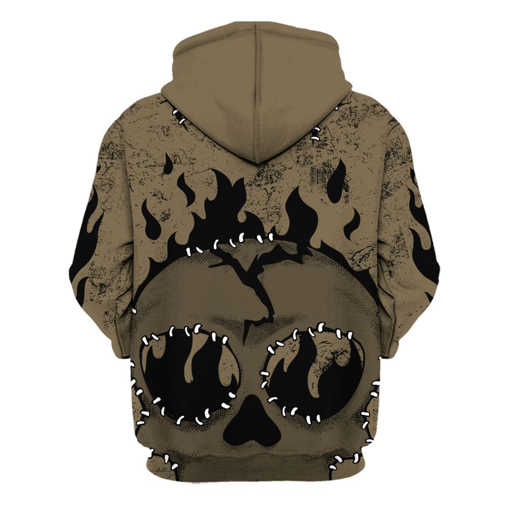 Hoodie To Match Olive 9s - Cracked Skull Stitches All Over Print