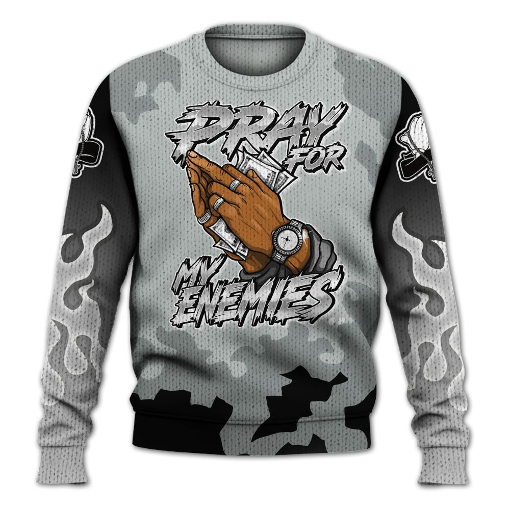 Knitted Sweater To Match Black Wolf Grey 12s - Prayed For Enemies Graphic Blessing