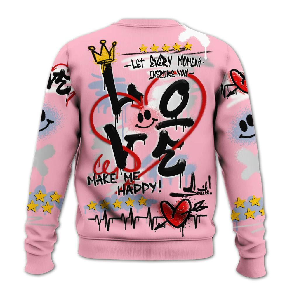 Sweatshirt To Match Retro 35th Anniversary 5s - Happy Love Beats Graffiti Streetwear All Over Print