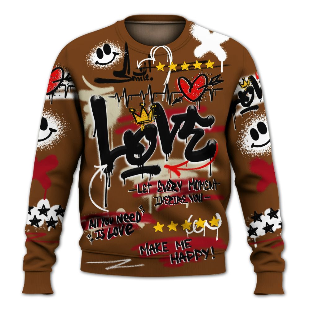 Sweatshirt To Match Archaeo Brown 5s - Happy Love Beats Graffiti Streetwear All Over Print