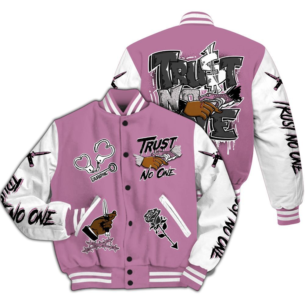 Varsity Jacket To Match Neutral Grey Black White Orchid 4s - Trust No One Dripping All Over Print
