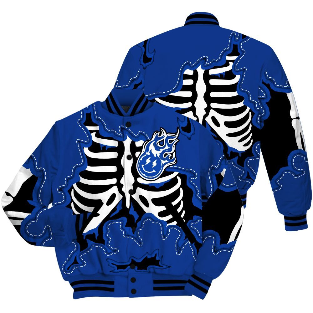 Varsity Jacket To Match Air Foamposite One Royal Shirt, Skeleton Smiley Face All Over Print