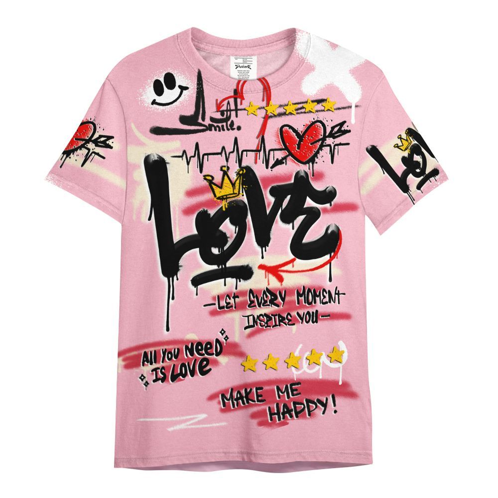 Shirt To Match Low OG Tropical Pink 1s - Happy Love Beats Graffiti Streetwear All Over Print