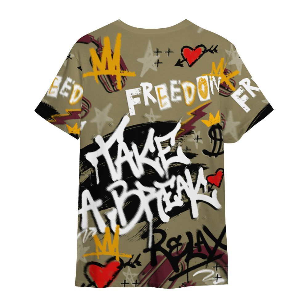 Shirt To Match Black Olive 7s - Take Break Freedom Graffiti Streetwear All Over Print