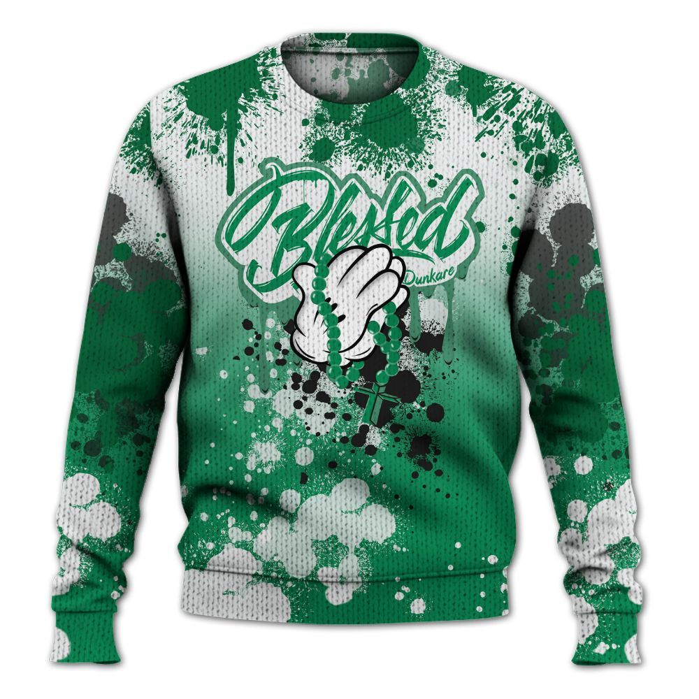 Knitted Sweater To Match Mid Lucky Green 1s - God Blessed Ink Drip