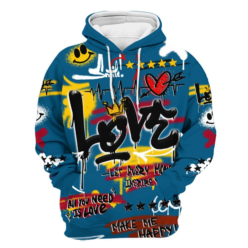 Hoodie To Match GS Messy Room 4s - Happy Love Beats Graffiti Streetwear All Over Print