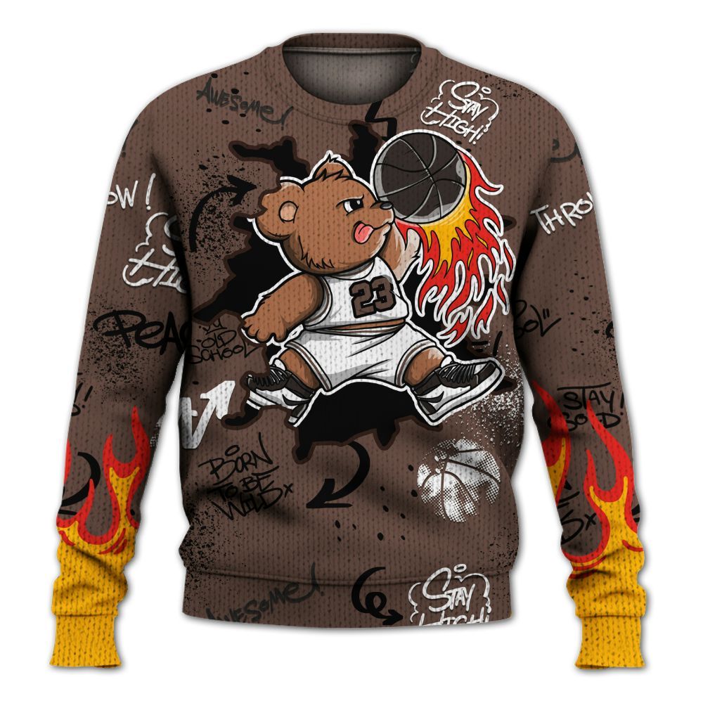 Knitted Sweater To Match Air Force 1 Low Escape - Number 23 Basketball Bear Custom Name